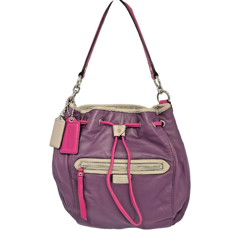 Coach Daisy Spectator Drawstring Purse Handbag Purple Plum Leather G1361-F25662